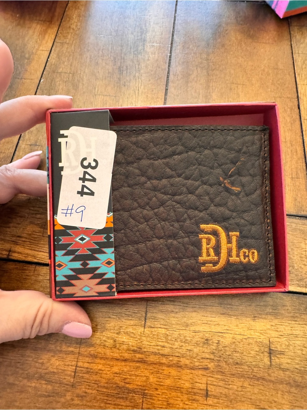 New Embroidered Brown Leather Men's Card bifold Wallet